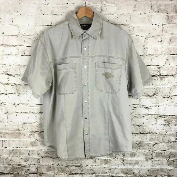 Harley Davidson Men's Taupe Button Down Shirt Med - Picture 1 of 6